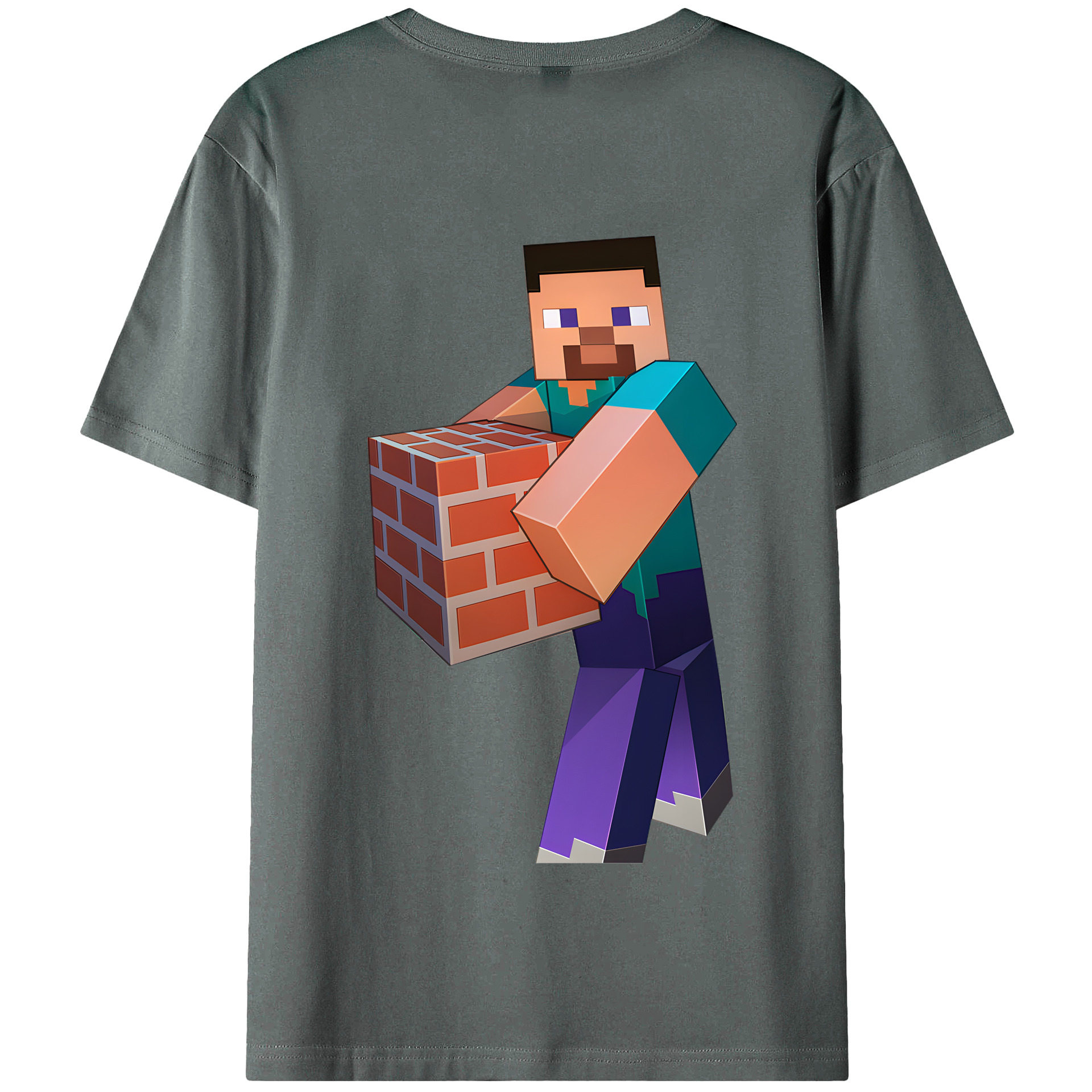 （画像用） マインクラフト ブロックの世界 Minecraft MC Block world 綿100％半袖Tシャツ（背面プリント）